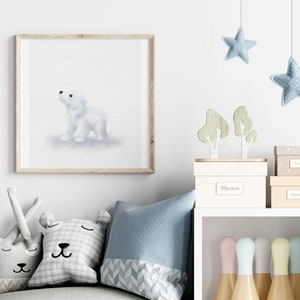 Cute Polar Bear Nursery Print, Arctic Nursery Decor, Watercolor Wall Art, Printable Nursery Art, Polar Bears, Kids Room Decor, Digital Print