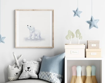 Cute Polar Bear Nursery Print, Arctic Nursery Decor, Watercolor Wall Art, Printable Nursery Art, Polar Bears, Kids Room Decor, Digital Print