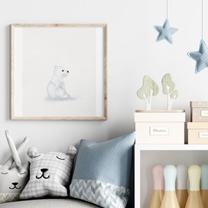 Cute Polar Bear Nursery Print, Arctic Nursery Decor, Watercolor Wall Art, Printable Nursery Art, Polar Bears, Kids Room Decor, Digital Print