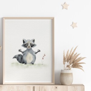 Cute Raccoon Nursery Print, Woodland Nursery Decor, Watercolor Wall Art, Printable Nursery Art, Raccoon, Kids Room Decoration, Digital Print