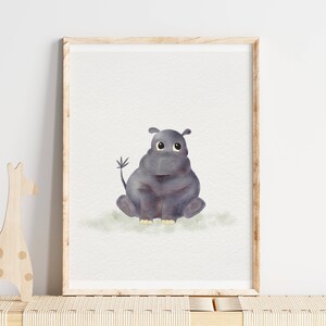 Cute Hippo Nursery Print, Safari Nursery Decor, Watercolor Wall Art, Printable Nursery Art, Hippos, Kids Room Decoration, Digital Prints