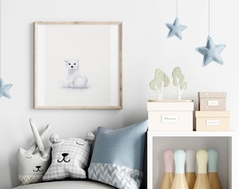 Cute Polar Bear Nursery Print, Arctic Nursery Decor, Watercolor Wall Art, Printable Nursery Art, Polar Bears, Kids Room Decor, Digital Print