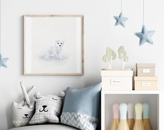 Cute Polar Bear Nursery Print, Arctic Nursery Decor, Watercolor Wall Art, Printable Nursery Art, Polar Bears, Kids Room Decor, Digital Print