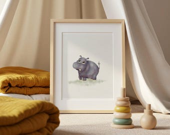 Safari Hippos Nursery Wall Art • Printable Baby Room Decor • Digital Download Animal Print • Neutral Jungle Watercolor Art