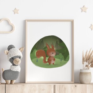Cute Squirrel Nursery Print, Woodland Nursery Decor, Forest Wall Art, Printable Nursery Art, Squirrel, Kids Room Decoration, Digital Print