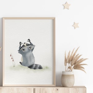 Printable Cute RACCOON NURSERY Wall ART – Woodland Animal Water Color Wall Art For Kids Room Decor