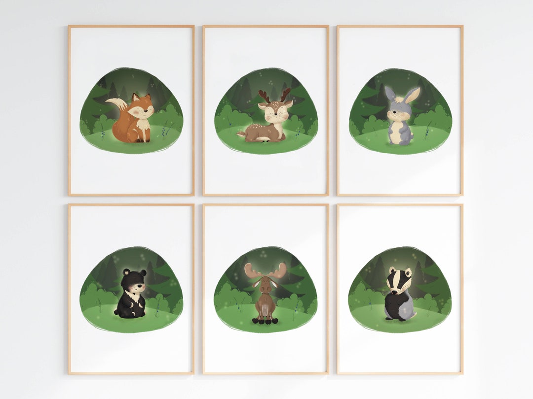 Set of 6 WOODLAND ANIMALS Nursery Wall ART – Printable Cute Art for ...