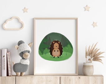 Cute Hedgehog Nursery Print, Woodland Nursery Decor, Forest Wall Art, Printable Art, Hedgehog, Kids Room Decoration, Digital Download