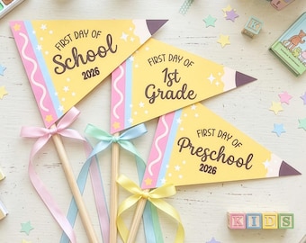 First Day of School Pennant Flag, Printable A4 Poster Banner, DIY Photo Prop (Digital Download)