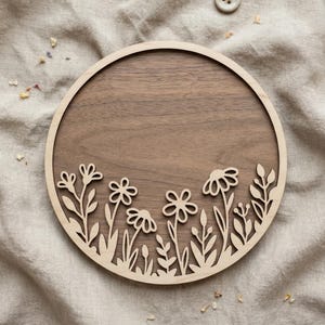 Wildflower Round Frame SVG DXF, Laser Cut Files, Glowforge Silhouette Cricut, Front Door Hanger Circle Sign Wreath (Digital Download)