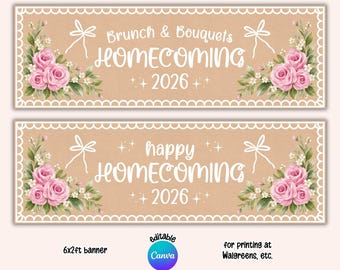 Printable Scallop Homecoming Banner, 6x2ft Editable Canva Template, Brunch & Bouquets Photo Prop, Wall Backdrop (Digital Download)