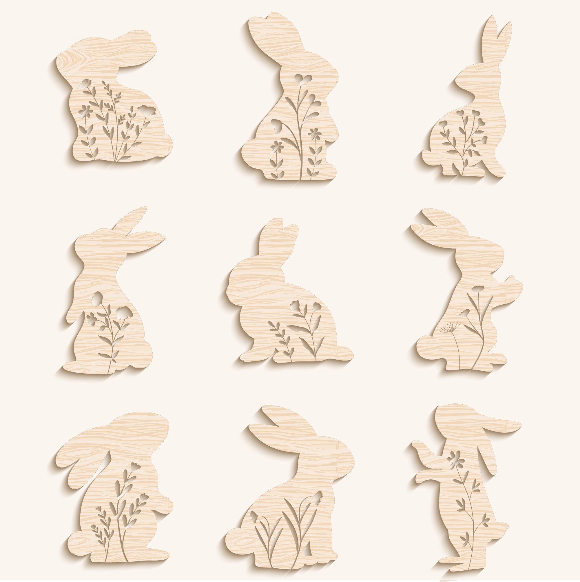 9 Floral Easter Bunny SVG DXF Bundle, Laser Cut Files Glowforge Cricut ...