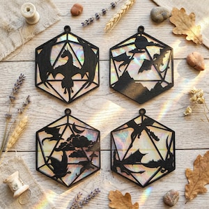 Dragons D20 Dice Suncatcher Bundle SVG DXF, Laser Cut Files Glowforge, Car Charm Mirror Hanger, Stained Glass Window Acrylic Ornament