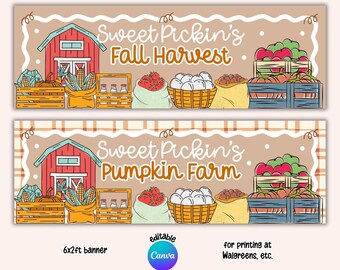 Printable Pumpkin Farm Banner, 6x2ft Editable Canva Template, Pumpkin Patch Stall Sign, Fall Harvest (Digital Download)