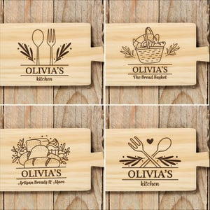 Pacchetto da 50 monogrammi da cucina SVG DXF, tagliere per famiglie con incisione laser, file di taglio Silhouette Cricut, nome personalizzato, decorazione