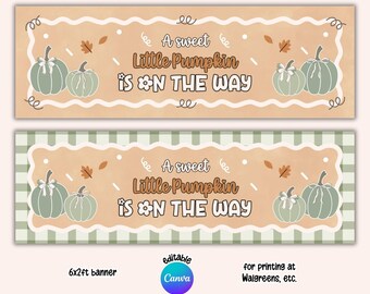 Printable Green Fall Baby Shower Banner, 6x2ft Editable Canva Template, Welcome Little Pumpkin Photo Prop, Wall Backdrop (Digital Download)