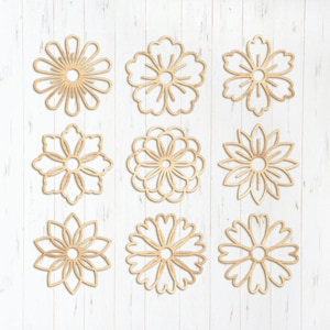 30 Kwiatowy kwiat SVG DXF, pliki cięte laserowo Glowforge Silhouette Cricut, wiosenny geometryczny kwiat kwitnący dziki kwiat wiejski wiosenny wystrój 3D