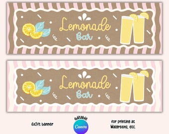 Printable Pink Lemonade Bar Banner, 6x2ft Editable Canva Template, Photo Prop, Wall Backdrop, Party Decor (Digital Download)