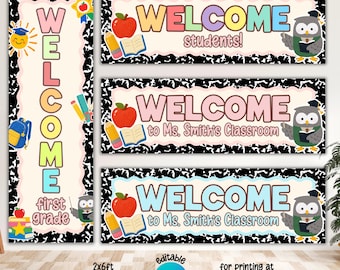 Printable School Banner Template, Canva Editable, 2x6ft Welcome Sign, Wall Door Classroom Teacher Sign, Composition (Digital Download)