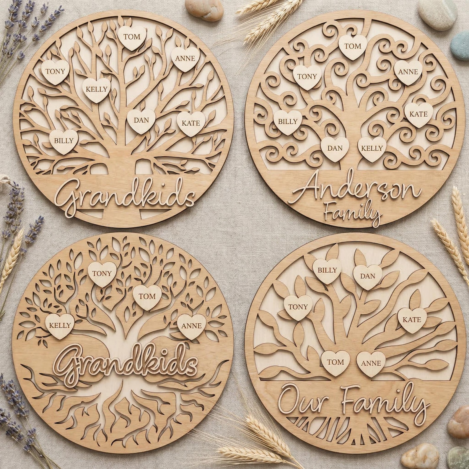 Tree Round Sign Family Tree Round Sign Bundle SVG DXF, Laser Cut Files Glowforge, Front ...