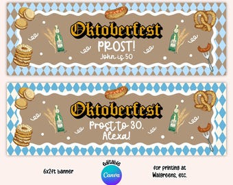 Printable Oktoberfest Birthday Banner, 2x6ft Editable Canva Template, Photo Prop, Wall Backdrop (Digital Download)