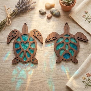Sea Turtle Suncatcher SVG DXF, Laser Cut Files Glowforge, Stained Glass Window Acrylic Ornament
