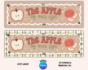 Printable Apple of our Eye Baby Shower Banner, 2x6ft Editable Canva Template, Photo Prop, Wall Backdrop Party Decor (Digital Download)