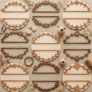 Paquete de 9 archivos SVG, DXF y PNG con monogramas florales divididos, archivo de corte láser para Glowforge, Silhouette y Cricut, marco redondo con borde, corona con nombre de estilo bohemio botánico.