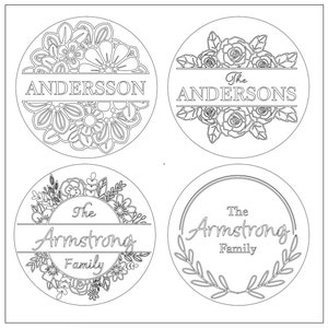 Floral Family Split Name Monogram SVG DXF, Laser Cut Files Glowforge ...