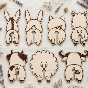 7 Clips de pan de animales de granja (SVG, DXF, PNG), Clipart de traseros divertidos y adorables, Archivos de corte láser Glowforge, Sello para bolsas de plástico, Cerdo, Vaca, Llama, Oveja