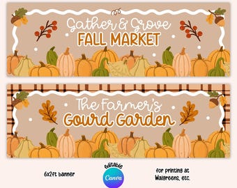 Printable Fall Market Banner Template, 6x2ft Editable Canva Mockup, Pumpkin Patch Stall Sign, Farm Harvest (Digital Download)