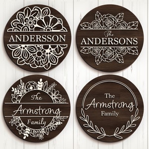 Floral Family Split Name Monogram SVG DXF, Laser Cut Files Glowforge ...