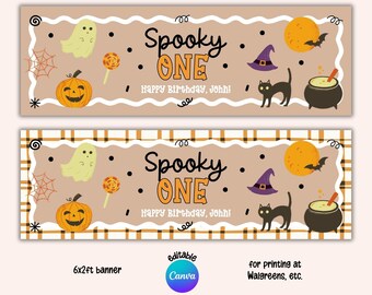 Printable Spooky One First Birthday Banner, 2x6ft Editable Canva Template, Photo Prop, Wall Backdrop Party Decor (Digital Download)