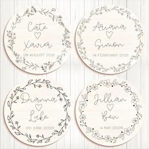 Anniversary Couple Name Round Sign SVG, Wedding Welcome Wreath, Laser Engrave Cut File Glowforge, Table Shelf Sitter, Wall Hanger Template