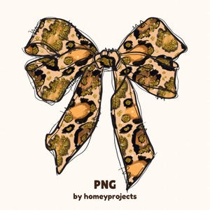 Leopard Coquette Bow PNG, stampa a sublimazione Dtf Dtg, download digitale istantaneo stampabile alla moda, scarabocchio con contorno di nastro giaguaro, mamma capo ragazza