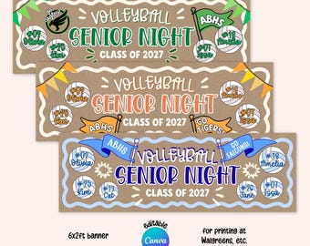 Printable Volleyball Senior Night Banner, 2x6ft Canva Fully Editable Template, Photo Prop, Wall Backdrop (Digital Download)
