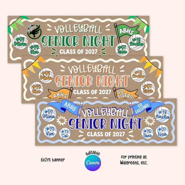 Printable Volleyball Senior Night Banner, 2x6ft Canva Fully Editable Template, Photo Prop, Wall Backdrop (Digital Download)