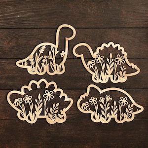 Niedliche Blumen Dinosaurier SVG, Laser geschnitten Dateien Glowforge Silhouette Cricut, Wildblume Blatt Pflanze Natur Clipart, einzigartiges Geschenk für Kinder-Kinderzimmer