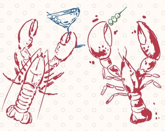 Svg Png de homard et de martini, estampes d'été côtières italiennes, sublimation de silhouette de Cricut, vie de vibes esthétiques de pêcheur, t-shirt de fruits de mer