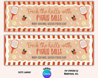 Printable Pickleball Christmas Banner, 2x6ft Editable Canva Template, Photo Prop, Wall Backdrop (Digital Download)