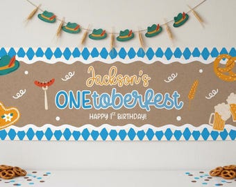 Printable Oktoberfest First Birthday Banner, 2x6ft Editable Canva Template, Photo Prop, Wall Backdrop (Digital Download)