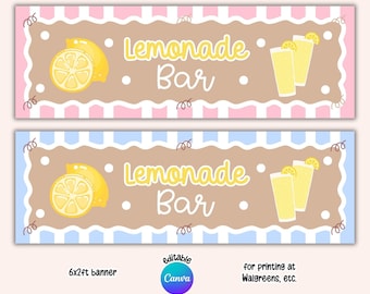 Printable Pink Lemonade Bar Banner, 6x2ft Editable Canva Template, Photo Prop, Wall Backdrop, Party Decor (Digital Download)