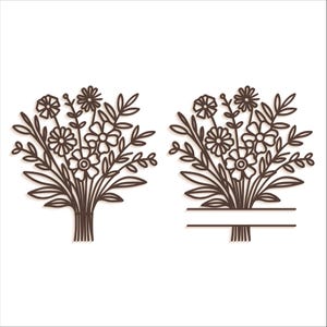 Bouquet floreale diviso SVG, contorno di fiori, file di taglio laser Glowforge Silhouette Cricut, elemento 3D minimalista per decorazioni da fattoria