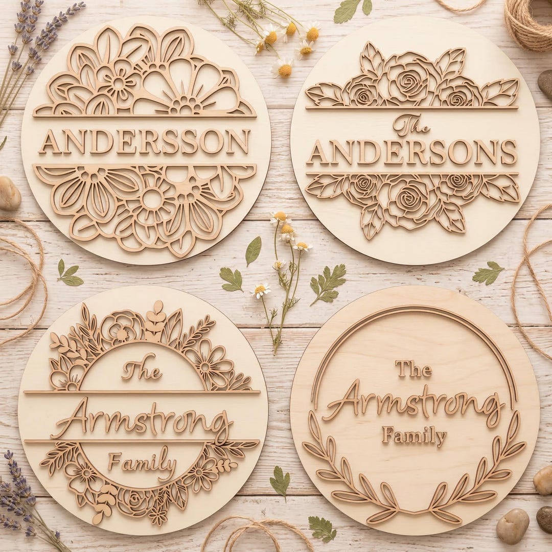 Floral Family Split Name Monogram SVG DXF, Laser Cut Files Glowforge ...