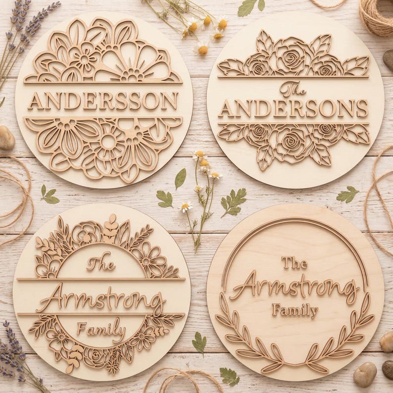 Floral Family Split Name Monogram SVG DXF, Laser Cut Files Glowforge ...