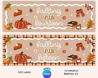 Printable Cozy Fall Birthday Banner, 2x6ft Editable Canva Template, Photo Prop, Wall Backdrop Party Decor (Digital Download)