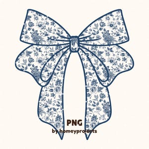 Blaue Chinoiserie Coquette PNG, Sublimation Dtf Dtg Toile de Jouy Blumen Skizze Vintage Bandbogen, trendige druckbare sofortige digitale Download