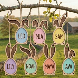 Easter Egg with Ears Name Keychain SVG, Laser Cut Files Glowforge Silhouette Cricut, Personalized Name, Cute Funny Basket Bag Tag Label Kids