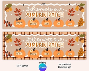 Printable Pumpkin Patch Banner, 2x6ft Editable Canva Template, Thanksgiving Family Sign, Photo Prop, Wall Backdrop (Digital Download)