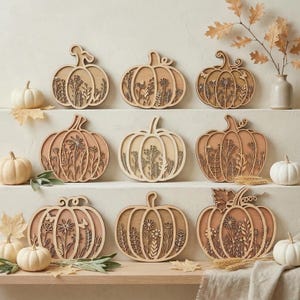 9 Herbst Blumen Bauernhaus Kürbis Bundle SVG, Laser geschnitten Dateien Glowforge, Herbst ästhetische Kürbis Kürbis Wildblumen Umriss, Terrasse Veranda Garten